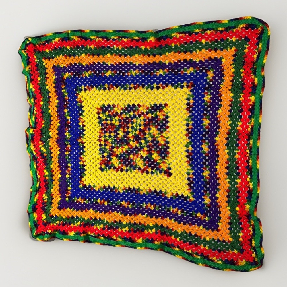 Granny Square Crochet Afghan Blanket Throw Rainbow‎ Handmade Colorful 48x49